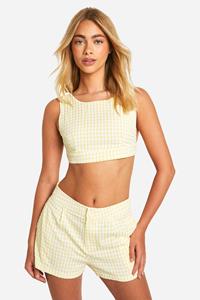 Boohoo Gingham Crop Top Met Open Rug, Lemon