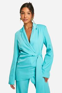 Boohoo Getailleerde Gedrapeerde Blazer Met Ceintuur, Aqua