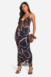 Boohoo Mesh Maxi Rok Met Print, Black