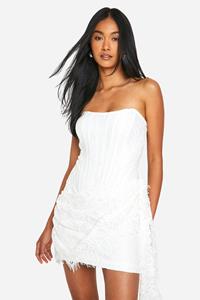 Boohoo Lace Corset Drape Mini Dress, White