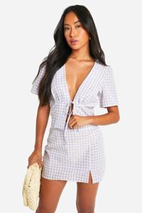 Boohoo Gingham Mini Rokje Met Split, Pale Lilac