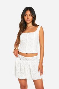 Boohoo Broderie Puff Ball Mini Skirt, Ivory