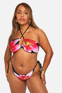 Boohoo Plus Bandeau Bloemen Bikini Set, Black