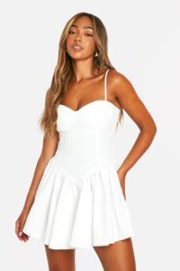 Boohoo Katoenen Melkmeisjes Skater Jurk Met V-Taille, White