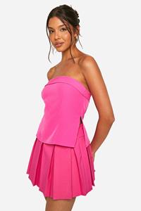 Boohoo Getailleerde Long Line Bandeau Top Met Knopen, Magenta