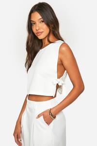 Boohoo Getailleerde Crop Top Met Zijstrikjes, Ivory