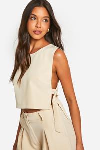 Boohoo Getailleerde Crop Top Met Zijstrikjes, Sand