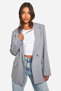 Boohoo Asymmetrische Baggy Monochrome Blazer Met Krijtstrepen, Pale Grey