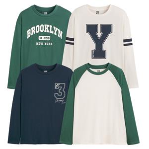 LA REDOUTE COLLECTIONS Set van 4 T-shirts, lange mouwen, campus spirit