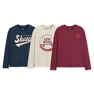 LA REDOUTE COLLECTIONS Set van 3 T-shirts met lange mouwen, skate thema