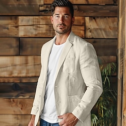 Light in the box Voor heren Linnen blazer Blazer liiketoiminta Formele avonden Bruiloft Zonder voering Modieus Casual Lente zomer 100% linnen Linnen Heldere kleur Zak Casual / Dagelijks Enkele rij knopen Blazer Beige