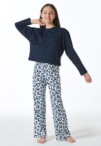 Schiesser Pyjama lengte luipaardmotief blauw - Nachtkleding 