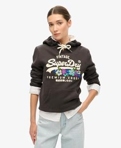 Superdry Vrouwen Premium Gebloemde Hoodie met Vintage Logo Zwart