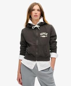 Superdry Vrouwen Korte Athletic Essentials Hoodie met Rits en Losse Pasvorm Zwart