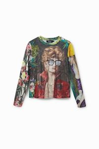 Desigual T-shirt met kunstwerk van dame - GREEN