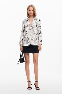 Desigual Rechte blazer met tekst en bloemen - WHITE