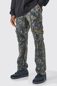 Boohoo Forrest Camo Broek Met 3D Cargo Zakken En Rechte Pijpen, Stone