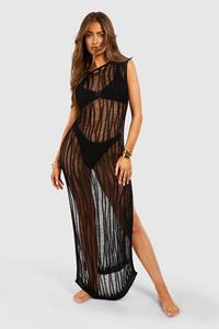 Boohoo Gehaakte Ladder Cover-Up Maxi Strand Jurk, Black