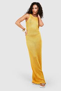 Boohoo Petite Gebreide Glitter Maxi Strand Jurk, Yellow