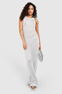 Boohoo Petite Gebreide Glitter Maxi Strand Jurk, White