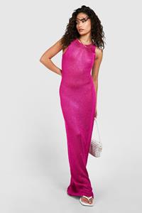 Boohoo Petite Gebreide Glitter Maxi Strand Jurk, Hot Pink