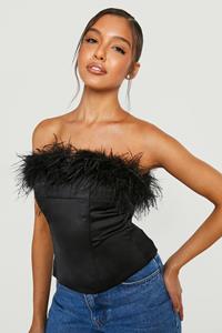 Boohoo Bandeau Corset Top Met Veren, Black