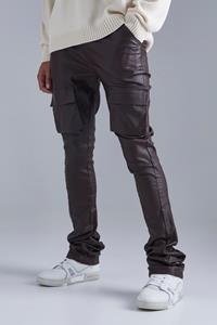 Boohoo Tall Flared Cargo Skinny Fit Broek Met Coating, Chocolate