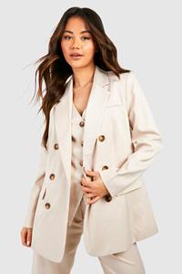 Boohoo Getailleerde Baggy Mergel Blazer Met Dubbele Knopen, Stone