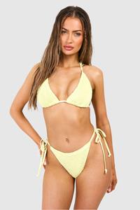 Boohoo Gekreukeld Premium Bikini Broekje Met Zijstrikjes, Yellow