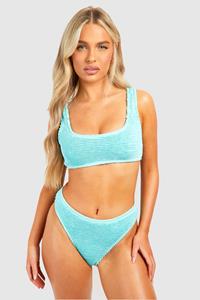 Boohoo Premium Gekreukeld Boomerang Bikini Broekje, Aqua