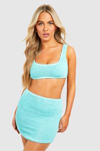 Boohoo Premium Gekreukeld Mini Zwemrokje, Aqua