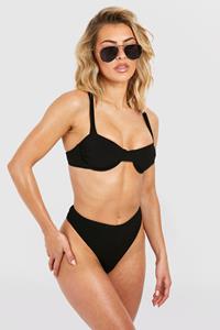 Boohoo Hoog Uitgesneden Badstoffen Bikini Broekje Met Hoge Taille, Black