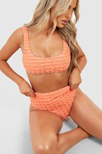 Boohoo High Waist Bikini Broekje Met Textuur En Ruches, Peach