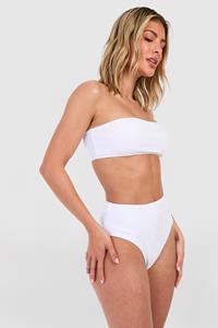 Boohoo Mix & Match Gekreukelde Bandeau Bikini Top, White