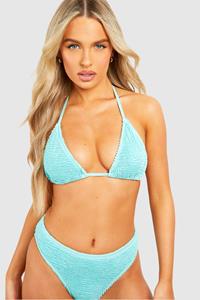 Boohoo Gekreukelde Driehoekige Premium Bikini Top Met Strik, Aqua