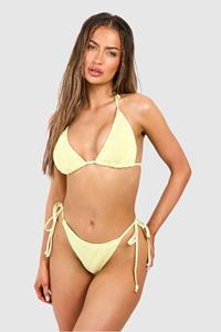 Boohoo Gekreukelde Driehoekige Premium Bikini Top Met Strik, Yellow