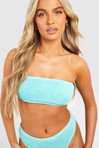 Boohoo Premium Gekreukelde Bandeau Bikini Top, Aqua