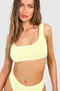 Boohoo Gekreukelde Premium Bikini Top Met Lage Ronde Hals, Yellow