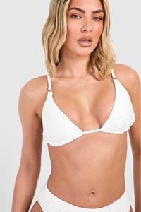 Boohoo Gestreepte Driehoekige Bikini Top Met Textuur En O-Ringen, White