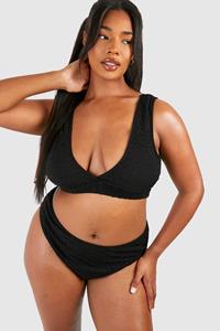 Boohoo Plus Bikini Top Met Textuur En Laag Decolleté, Black