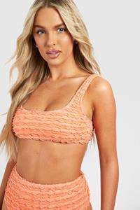 Boohoo Bikini Top Met Textuur, Ruches En Lage Ronde Hals, Peach