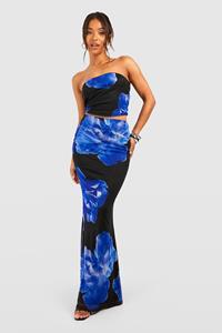 Boohoo Petite Mesh Bloemen Maxi Rok, Blue