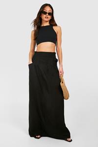 Boohoo Tall Linnen Maxi Rok Met Zakken, Black