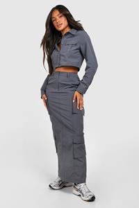 Boohoo Cargo Parachute Maxi Rok, Charcoal