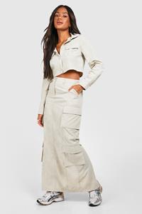 Boohoo Cargo Parachute Maxi Rok, Sand