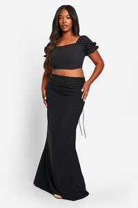 Boohoo Plus Chiffon Maxi Rok Met Kanten Zoom, Black