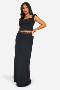 Boohoo Plus Geweven Maxi Rok, Black