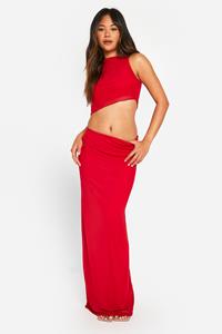 Boohoo Asymmetrische Mesh Maxi Rok, Red