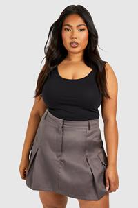 Boohoo Plus Geplooid Cargo Mini Rokje, Charcoal