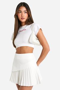 Boohoo Geweven Geplooide Mini Tennis Rok Met Laagjes, Cream